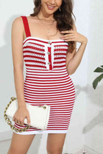 Striped Straight Neck Bodycon Dress - Ladyez
