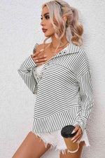 Full Size Striped Collared Top - Ladyez