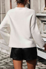 Mock Neck Dropped Shoulder Pullover Sweater - Ladyez
