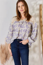 Hailey & Co Full Size Lace Detail Printed Blouse - Ladyez
