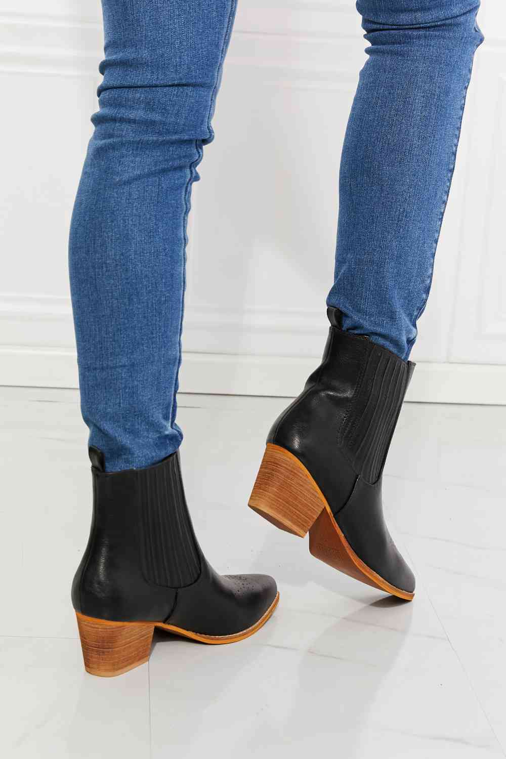 MMShoes Love the Journey Stacked Heel Chelsea Boot in Black - Ladyez