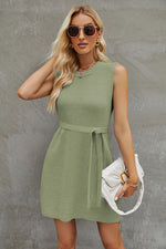 Tied Round Neck Sleeveless Sweater Dress - Ladyez