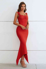 Ruched Sweetheart Neck Hem Detail Dress - Ladyez