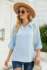 Swiss Dot Johnny Collar Blouse - Ladyez
