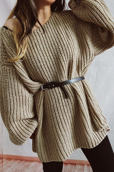 Boat Neck Dropped Shoulder Mini Sweater Dress - Ladyez