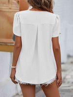 Ruche V-Neck Petal Sleeve Top - Ladyez
