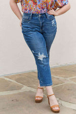 Judy Blue Theresa Full Size High Waisted Ankle Distressed Straight Jeans - Ladyez