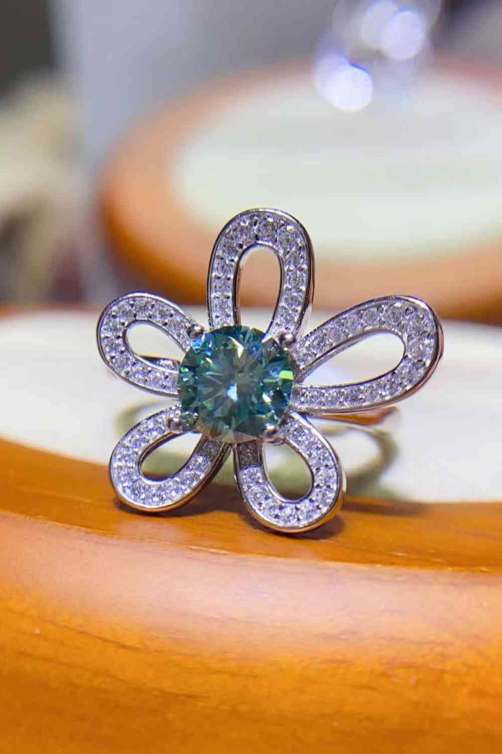 1 Carat Moissanite Flower Shape Open Ring - Ladyez