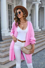 Open Front Dropped Shoulder Cardigan with Pocket - Ladyez