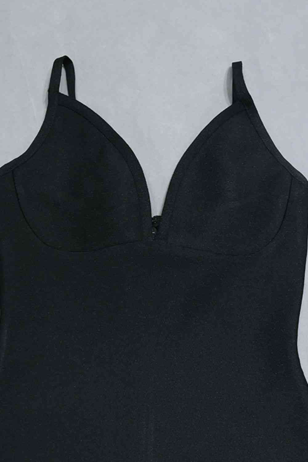 Spaghetti Strap Feather Trim Bodycon Dress - Ladyez