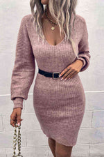 Ribbed Long Sleeve Sweater Dress - Ladyez