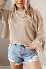 Round Neck Drop Shoulder Long Sleeve Top - Ladyez