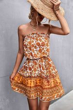 Bohemian Frill Trim Strapless Dress - Ladyez