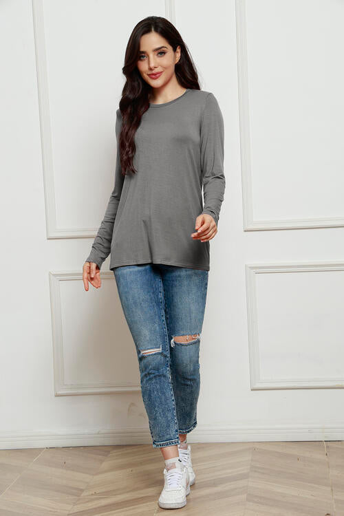 Basic Bae Full Size Round Neck Long Sleeve Top - Ladyez