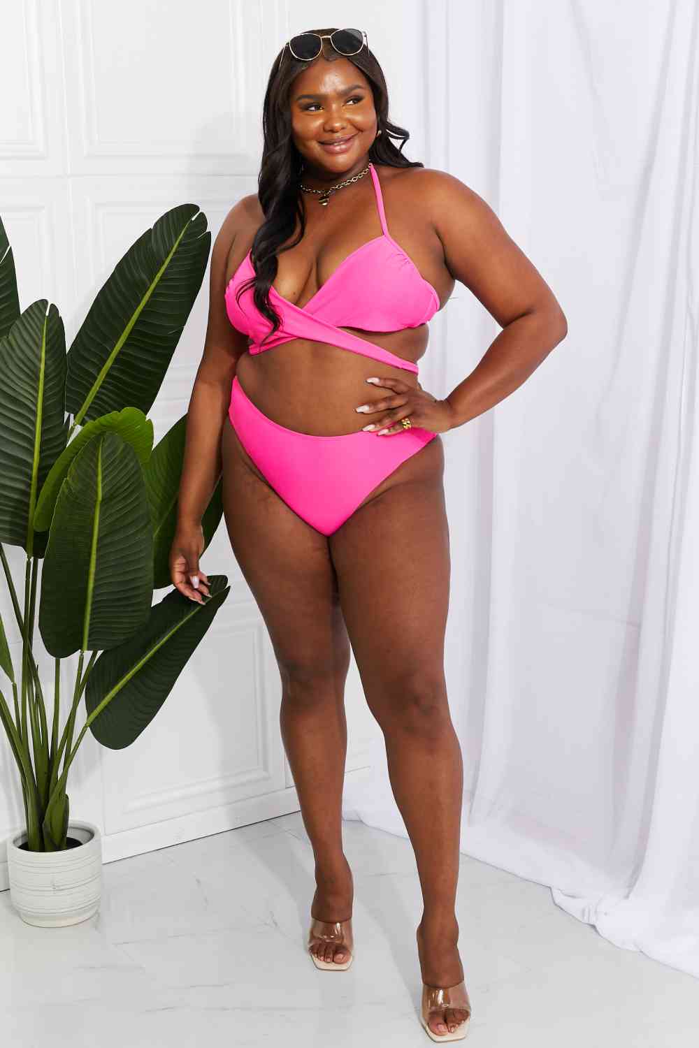 Marina West Swim Summer Splash Halter Bikini Set in Pink - Ladyez
