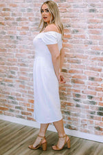 Off-Shoulder Short Sleeve Split Dress - Ladyez