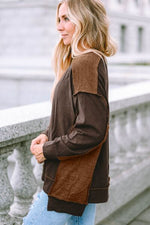 Ribbed Exposed Seam Dropped Shoulder Blouse - Ladyez