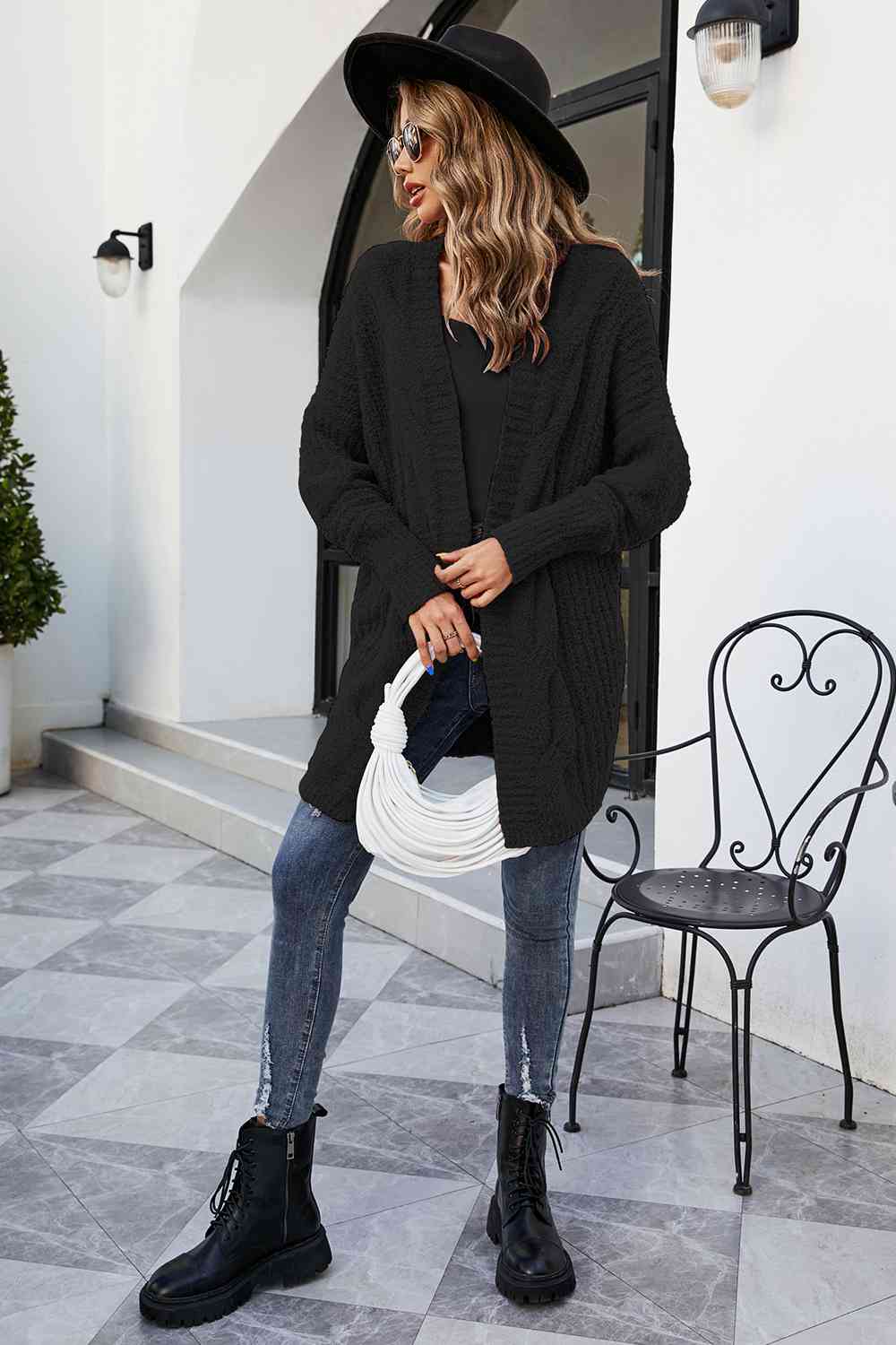Open Front Dolman Sleeve Cardigan - Ladyez