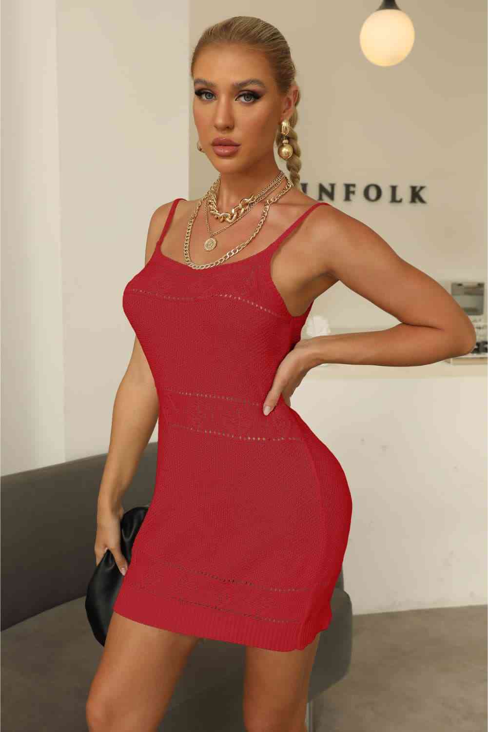 Openwork Sleeveless Sweater Dress - Ladyez