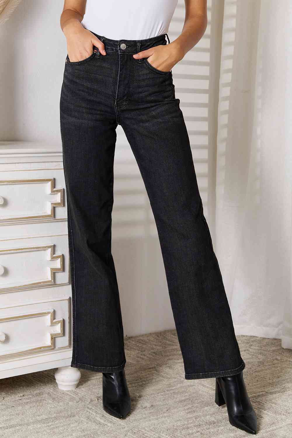 Judy Blue Tummy Control Washed Black Straight - Ladyez