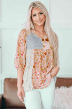 Floral V-Neck Babydoll Blouse - Ladyez