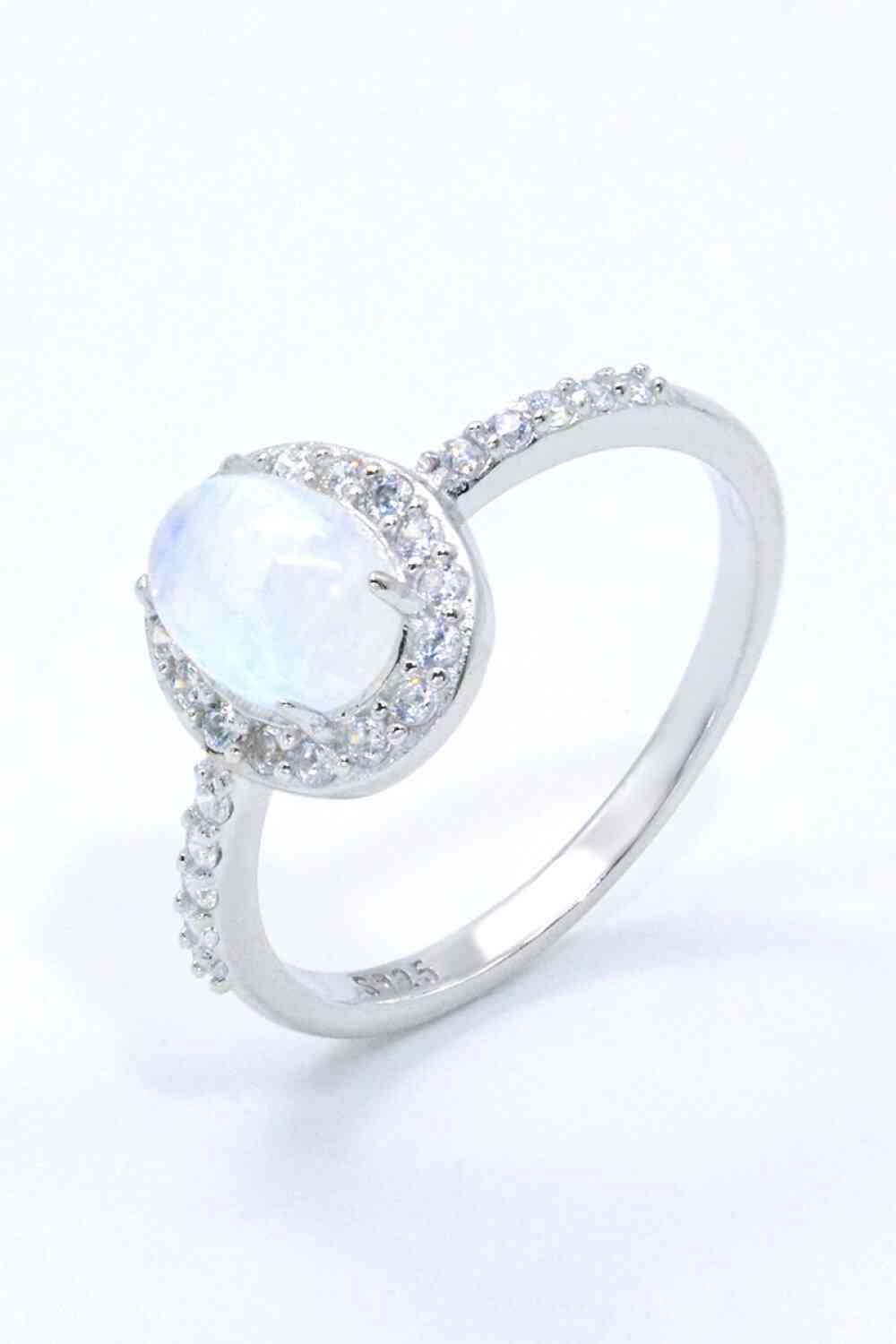 925 Sterling Silver Natural Moonstone Halo Ring - Ladyez