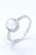 925 Sterling Silver Natural Moonstone Halo Ring - Ladyez