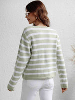 Woven Right Striped Button Front Cardigan - Ladyez