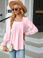 Square Neck Puff Sleeve Blouse - Ladyez
