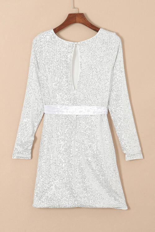 Sequin Tie Front T-Shirt Dress - Ladyez