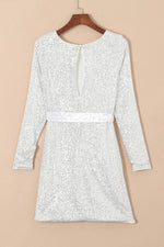 Sequin Tie Front T-Shirt Dress - Ladyez