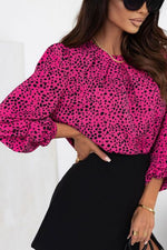 Leopard Round Neck Balloon Sleeve Blouse - Ladyez