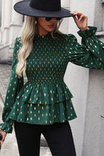 Smocked Flounce Sleeve Layered Blouse - Ladyez