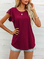 Round Neck Butterfly Sleeve Top - Ladyez