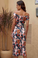 Printed Off-Shoulder Split Dress - Ladyez