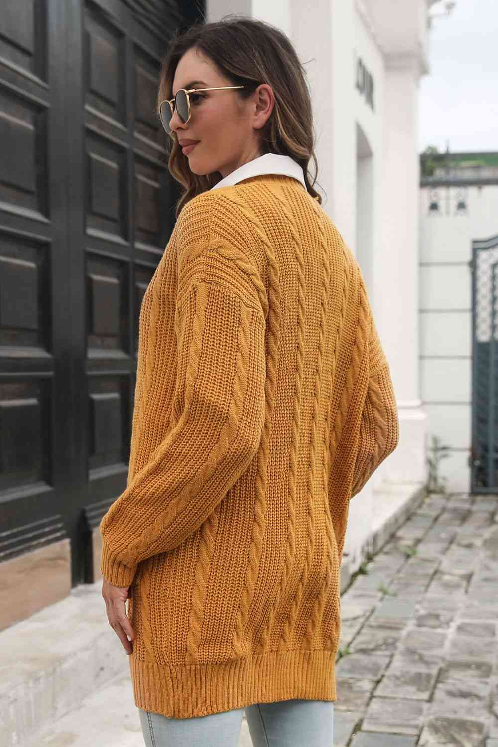 Open Front Longline Cardigan with Pockets - Ladyez