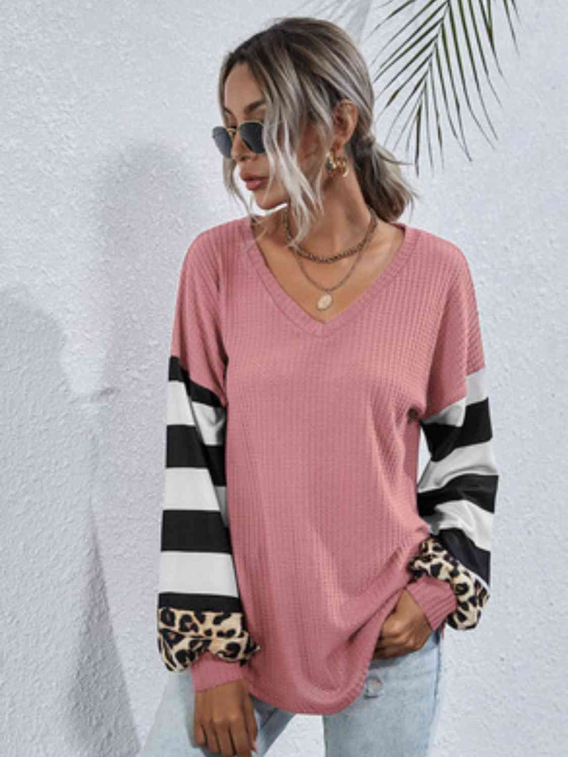 Leopard Striped Waffle-Knit Top - Ladyez