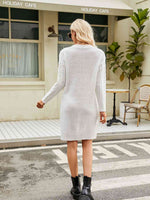 Notched Neck Cable-Knit Slit Sweater Dress - Ladyez
