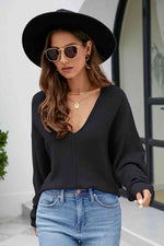 V-Neck Center Seam Sweater - Ladyez