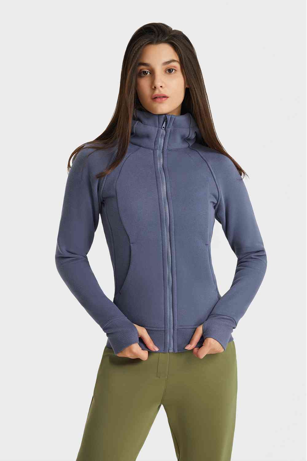 Zip Up Seam Detail Hooded Sports Jacket - Ladyez