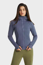 Zip Up Seam Detail Hooded Sports Jacket - Ladyez