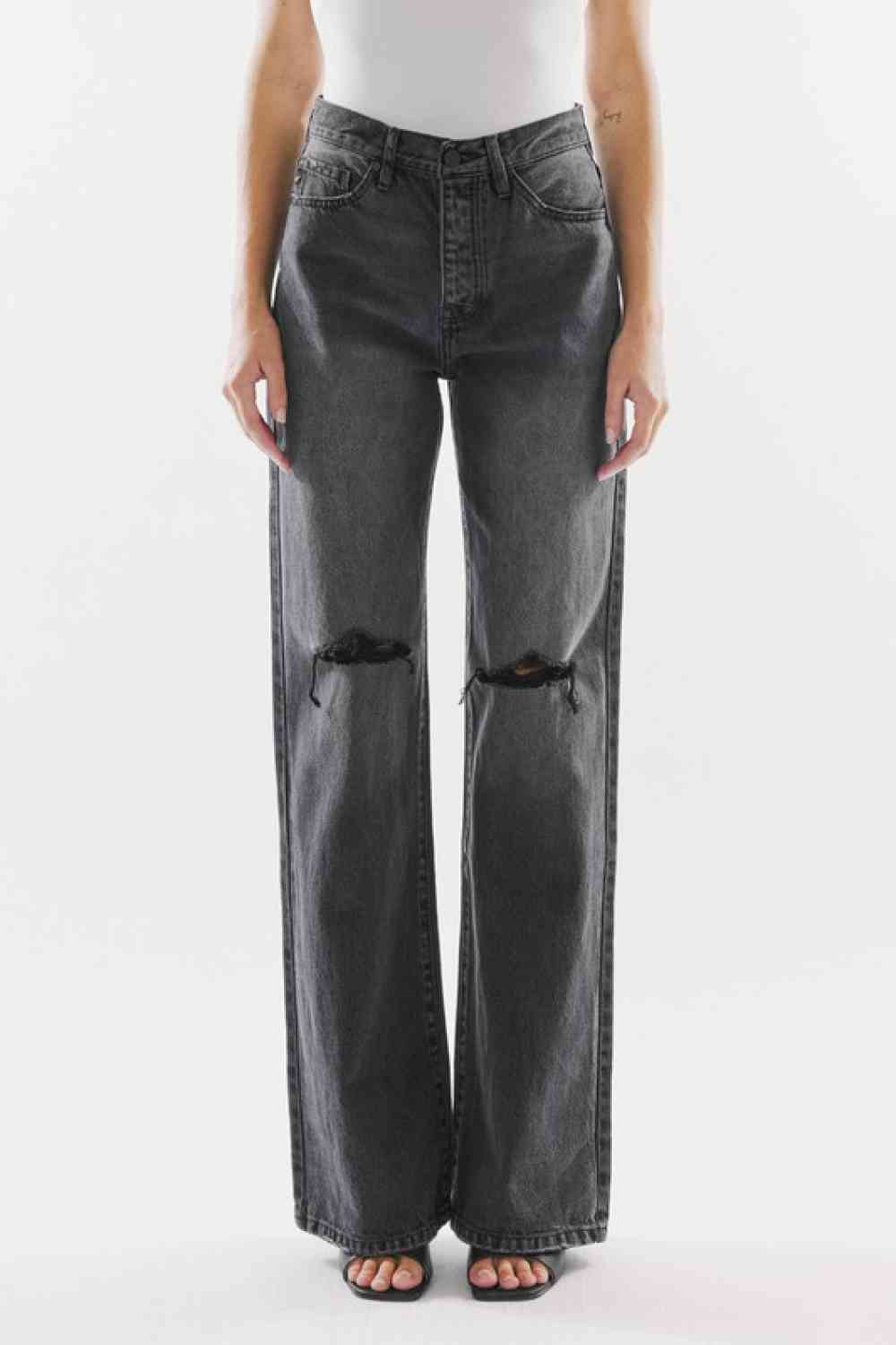 Kancan High Waist Distressed Knee Jeans - Ladyez