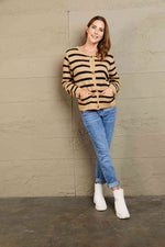 Woven Right Striped Button Front Cardigan - Ladyez