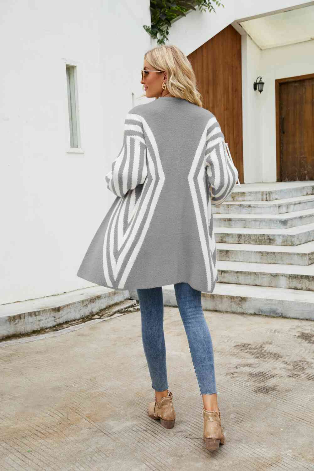 Woven Right Two-Tone Open Front Fuzzy Longline Cardigan - Ladyez