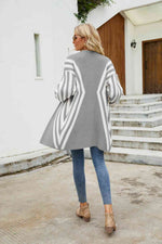 Woven Right Two-Tone Open Front Fuzzy Longline Cardigan - Ladyez