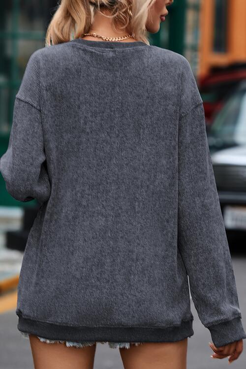 Sequin Candy Cane Round Neck Sweatshirt - Ladyez