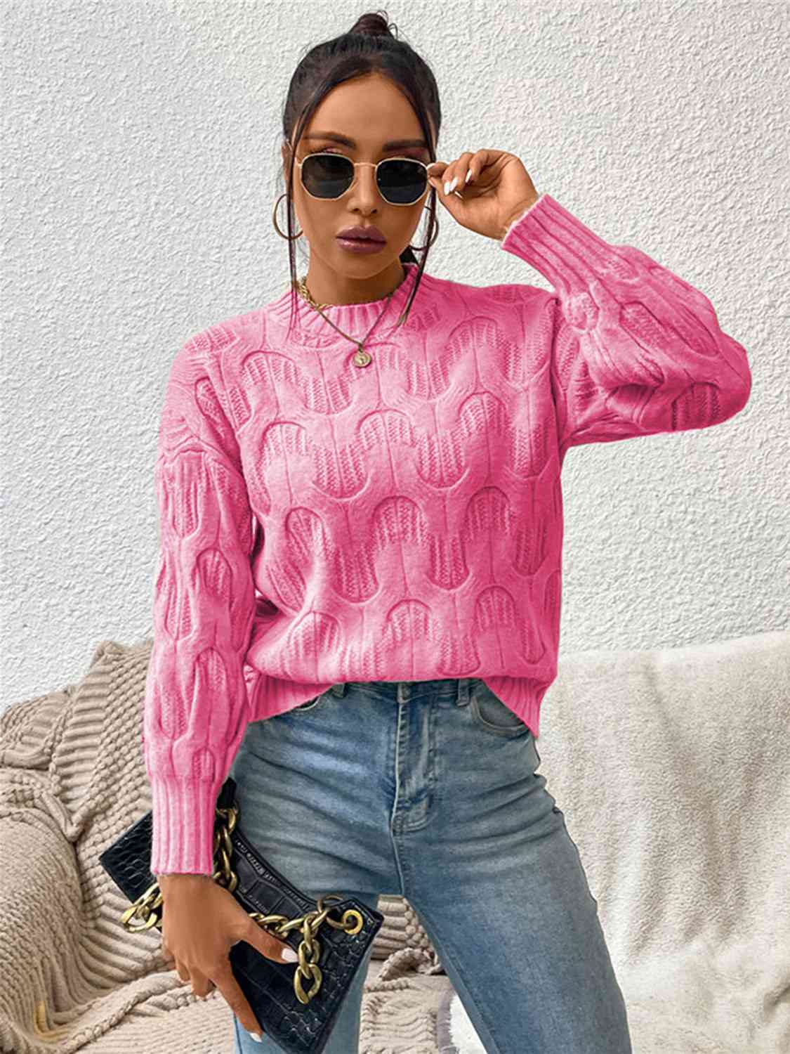 Round Neck Long Sleeve Sweater - Ladyez