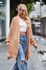 Open Front Dropped Shoulder Longline Cardigan - Ladyez