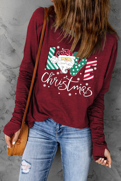 Graphic Round Neck Long Sleeve Blouse - Ladyez