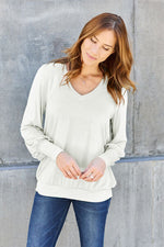 Basic Bae Full Size V-Neck Lantern Sleeve Blouse - Ladyez